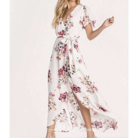 Miss Me boho floral v neck flutter sleeve maxi crossover wrap Dress medium - Picture 1 of 9